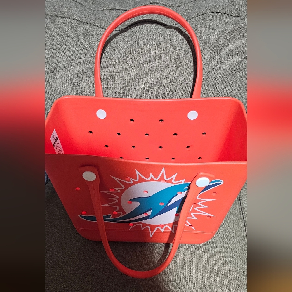 NFL Dolphin Vibrant Orange Beach Tote - Picture 2 of 3